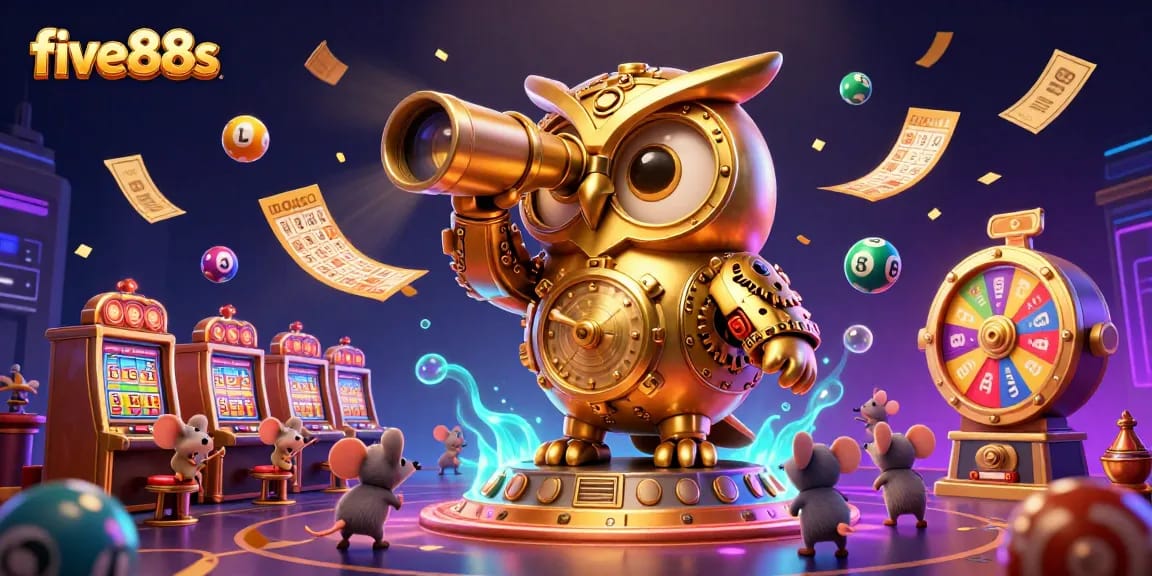 Engage in thrilling gaming at five88s, featuring vibrant lottery balls and dynamic casino elements.