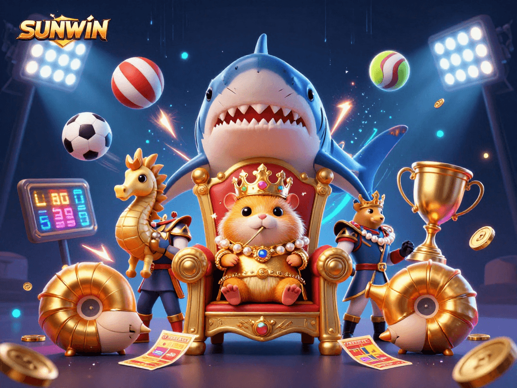 SUNWIN delivers thrilling gaming experiences with a golden hamster king ruling a vibrant casino scene.