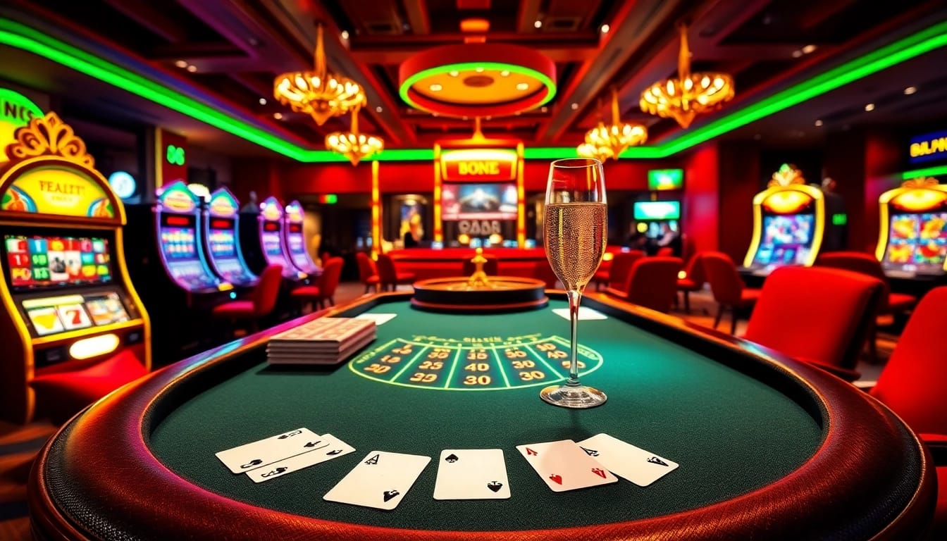Gamble at https://lucky88.faith/ featuring a high-stakes casino environment with vibrant tables and slot machines.