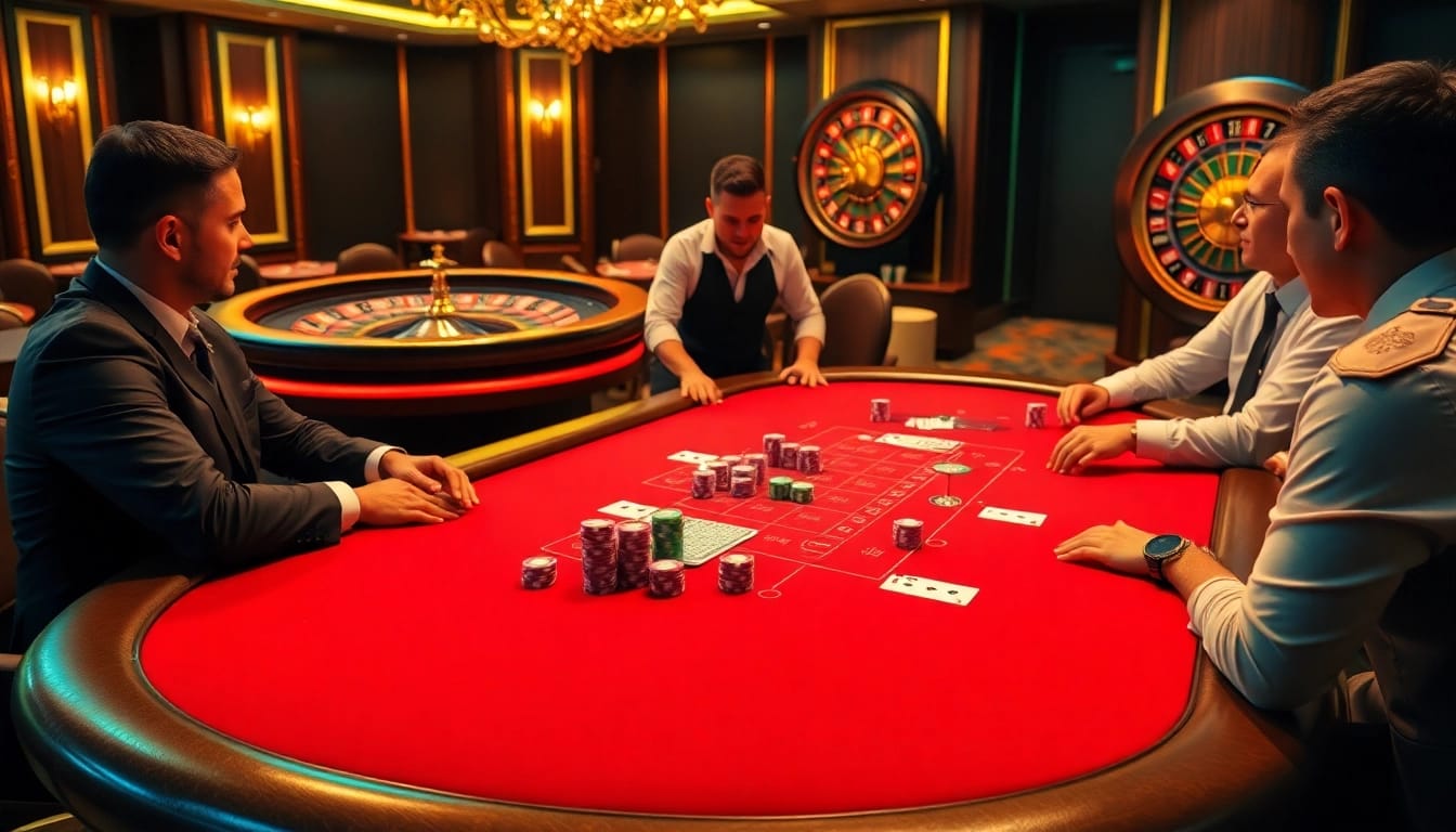 Intense poker game at HM88 casino table with players, chips, and cards.
