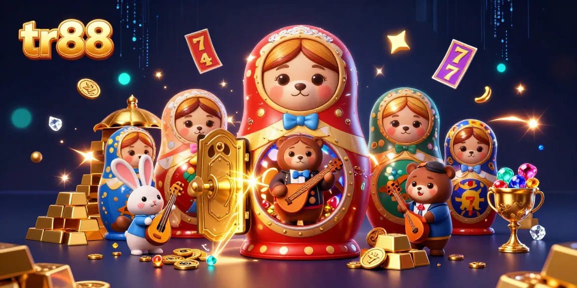 Experience the thrill of tr88 with a vibrant online casino scene featuring unique characters and sparkling gems.