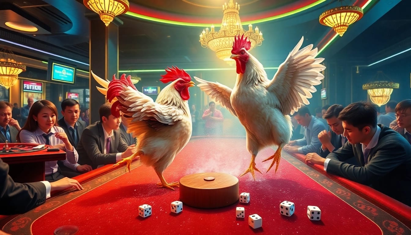 Experience the excitement of đá gà trực tiếp, with a dynamic live match capturing thrilling bets and vibrant energy.