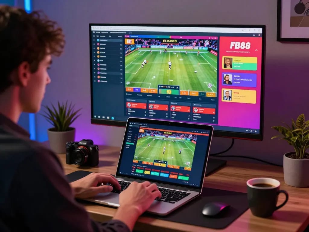 fb88 đăng nhập user logging into online betting platform with sports visuals and vibrant atmosphere