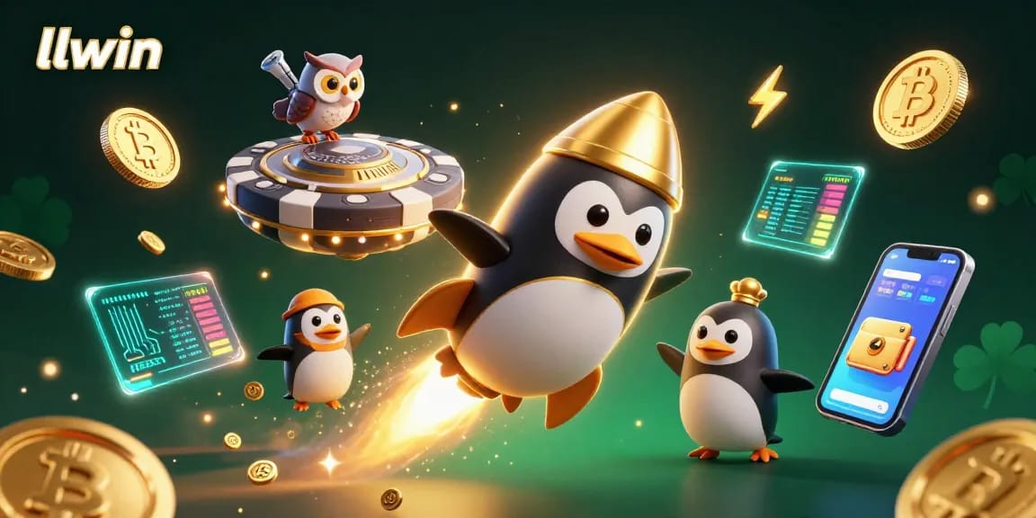 Bet big with llwin in thrilling cosmic casino adventure featuring golden penguin and poker chip