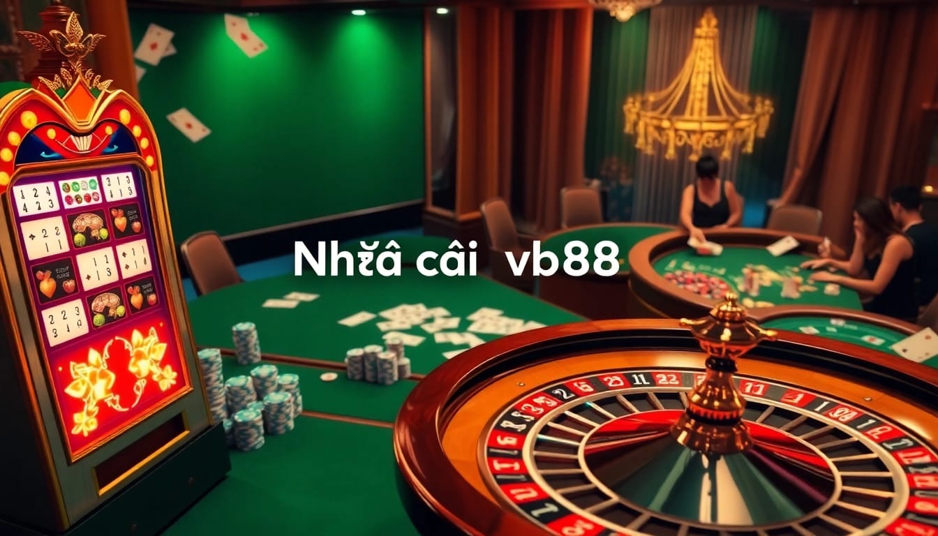 Engaging casino action showcasing Nhà cái vb88 with vibrant slot machines and lively players.
