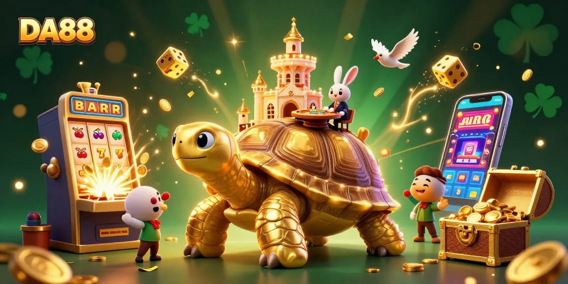 Experience DA88’s thrilling gaming atmosphere with a vibrant 3D casino scene bursting with action and excitement.