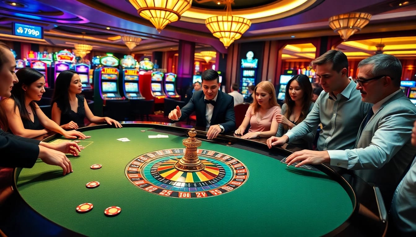 Exciting gambling scene at 789P casino with players engaged around a roulette table.