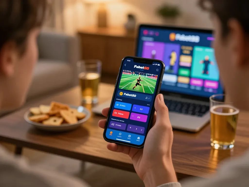 Betting excitement with Fabet88 app displayed prominently on smartphone during an engaging sports event.