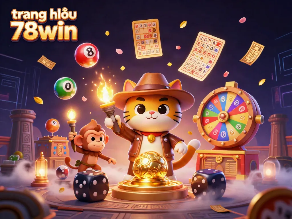 Experience the excitement of trang chủ 78win through a vibrant casino-themed adventure illustration.