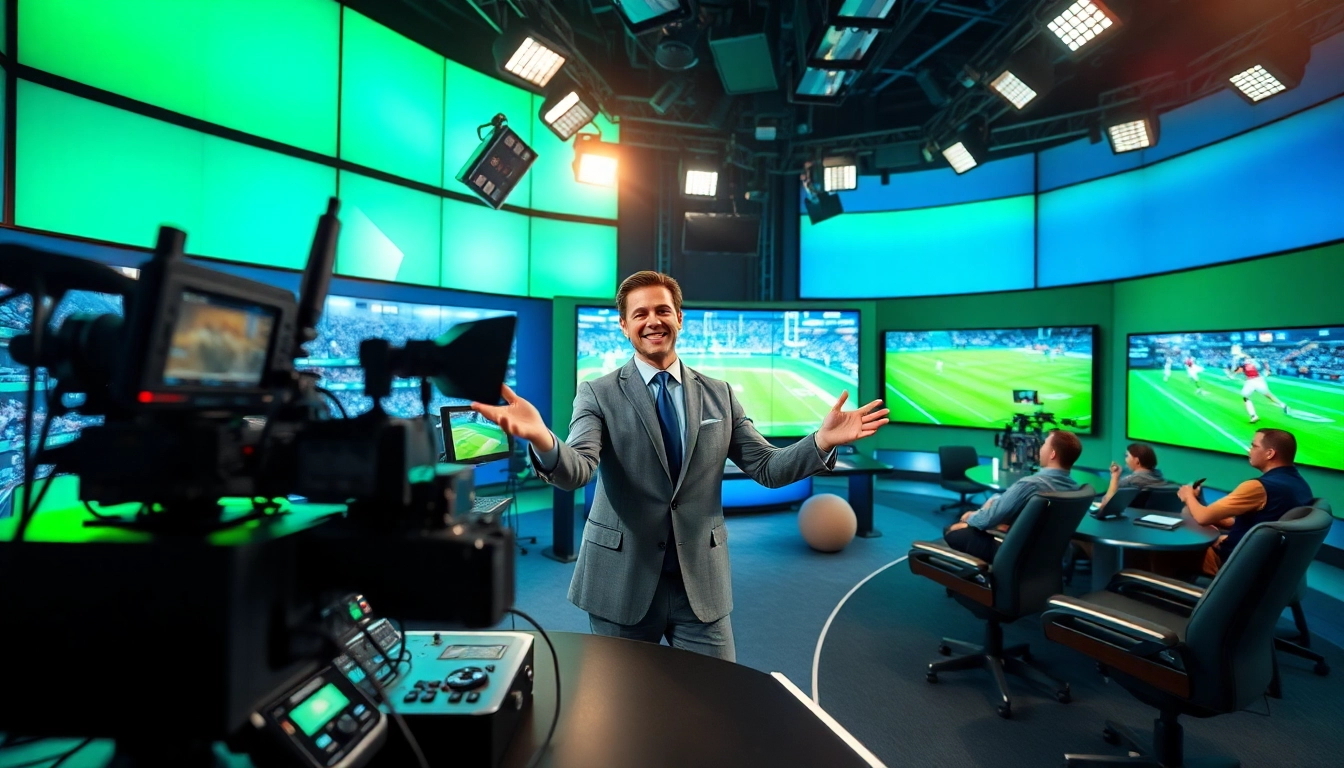 Dynamic sports broadcasting studio capturing engaging live sports moments and technology.
