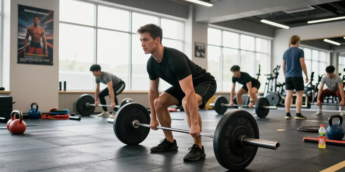 Prime Pharma Steroiden training scene featuring an athletic man deadlifting weights in a modern gym.