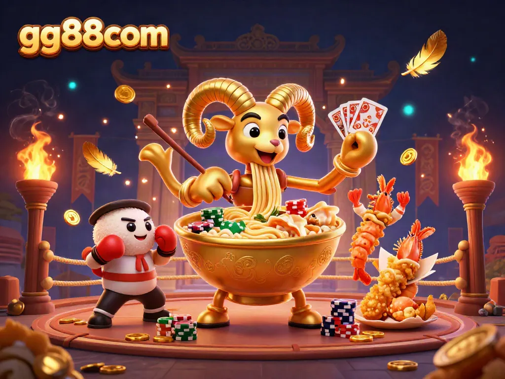 Engage with gg88com's thrilling gaming arena featuring vibrant characters and dynamic casino elements.