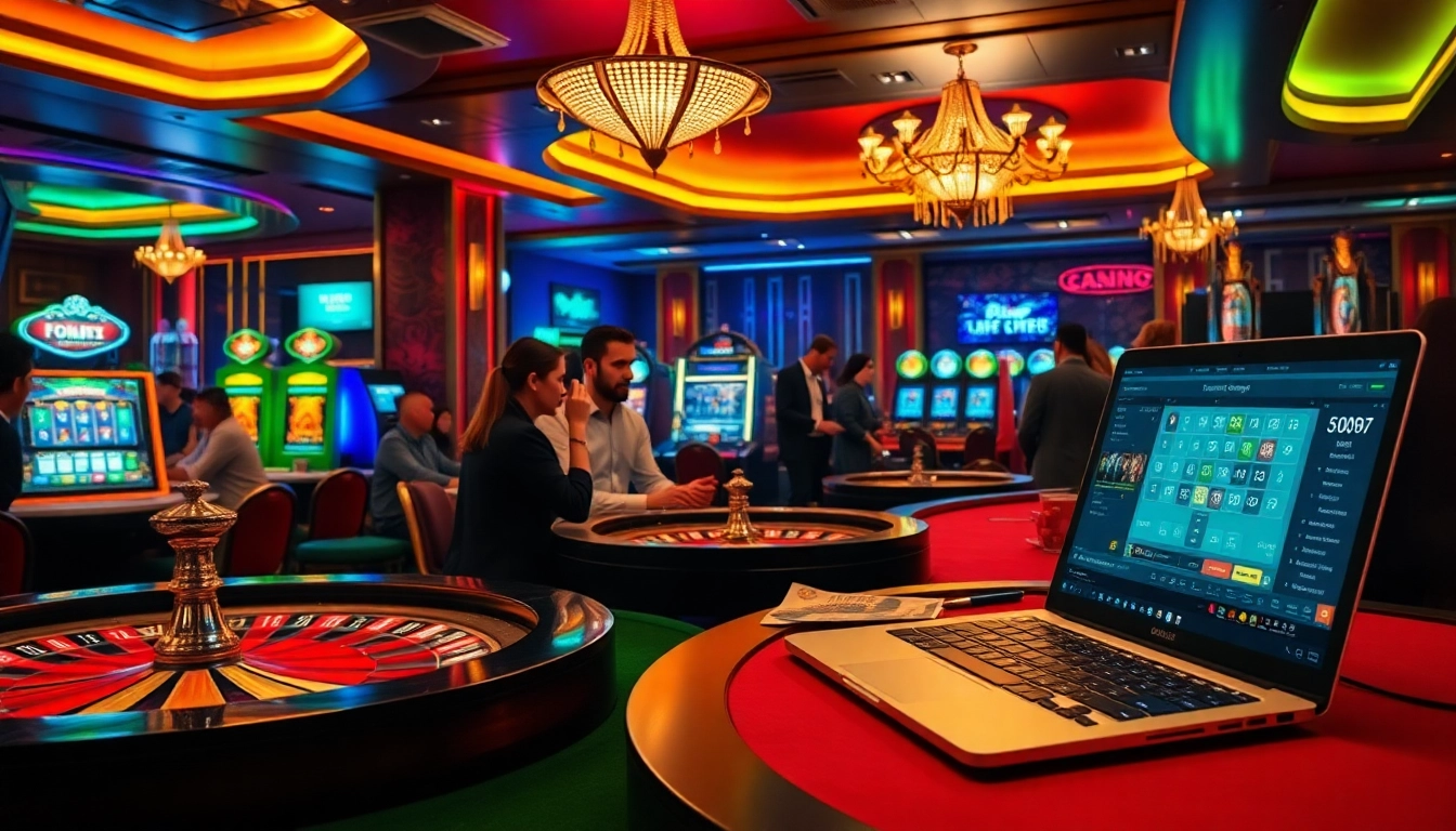 Excited players enjoying live gaming at du88 trang chủ casino with vibrant tables and machines.