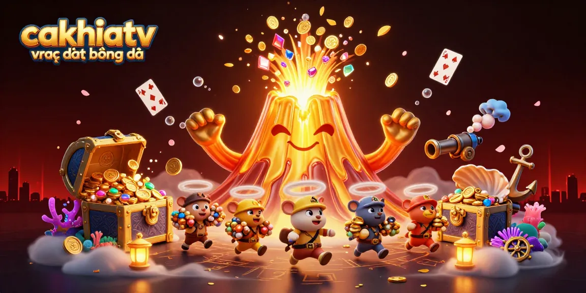Experience cakhiatv trực tiếp bóng đá with a dynamic cartoon scene showcasing thrilling gambling elements and treasure.