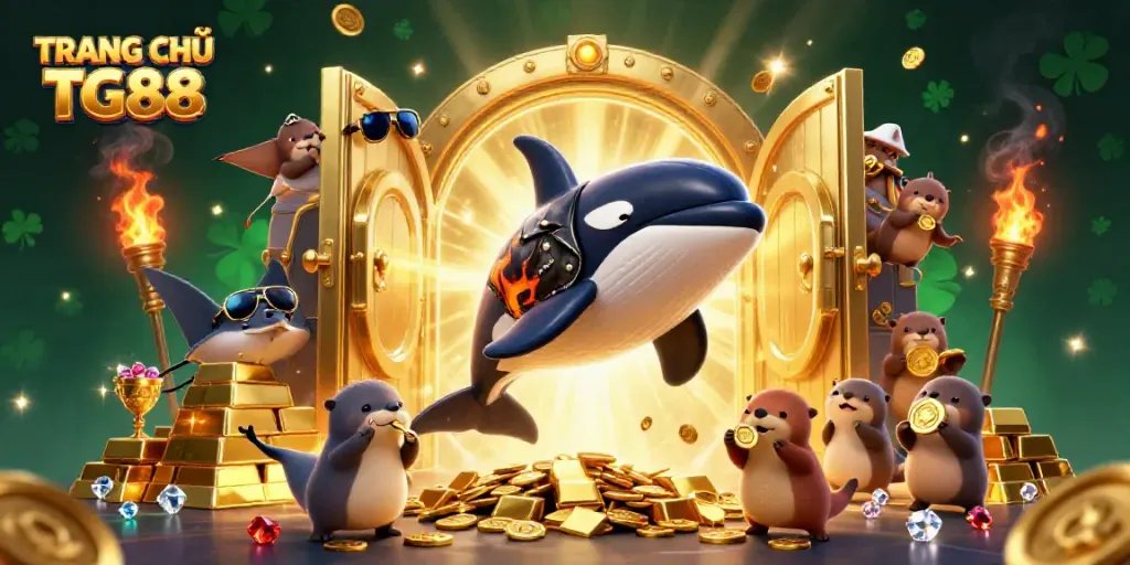 Engage with TRANG CHỦ TG88 through a vibrant illustration of a whimsical casino-themed underwater world.
