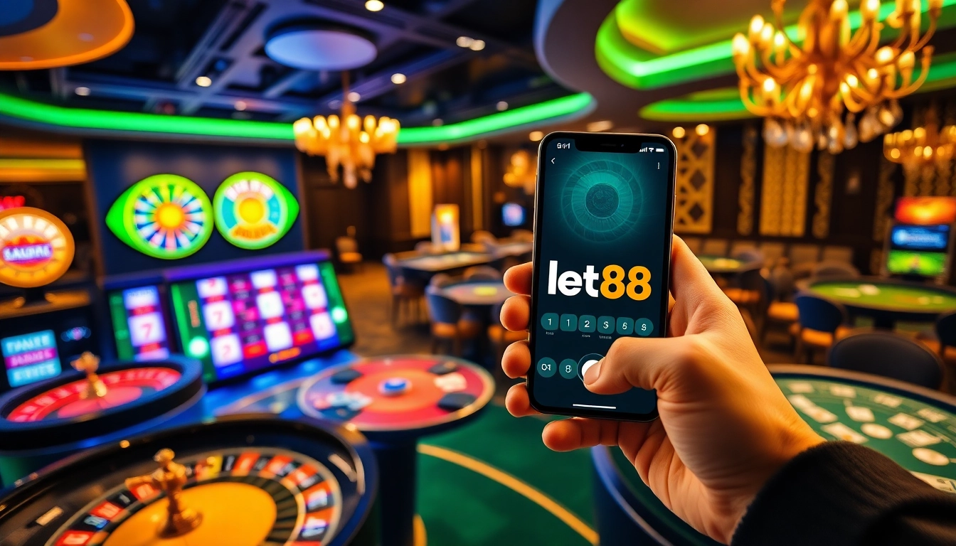 Experience thrilling online gambling with Bet88 com, showcasing vibrant casino elements and engaging gameplay.