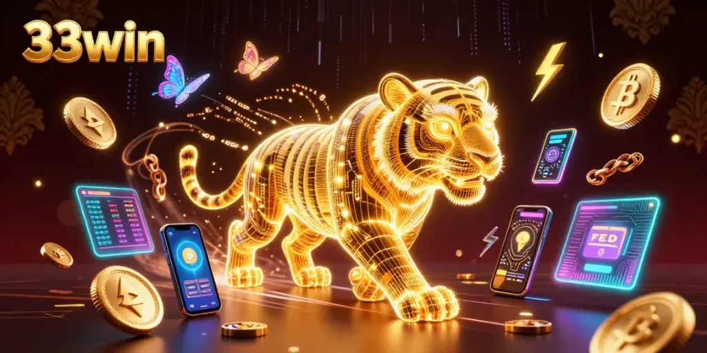 Experience thrilling gameplay with 33win's vibrant casino atmosphere and enticing digital art.
