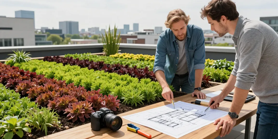 Boeiende scène over sedum dak kosten met professionals die groene daken bespreken.