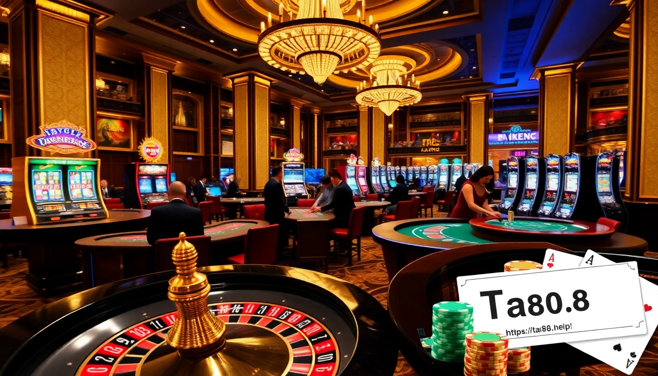 Engaging players at the casino featuring https://ta88.help/ in action with poker chips and tables.