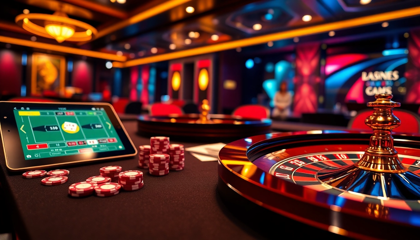 Experience excitement at https://ta88.la/, featuring a luxurious casino setup with poker cards and roulette.