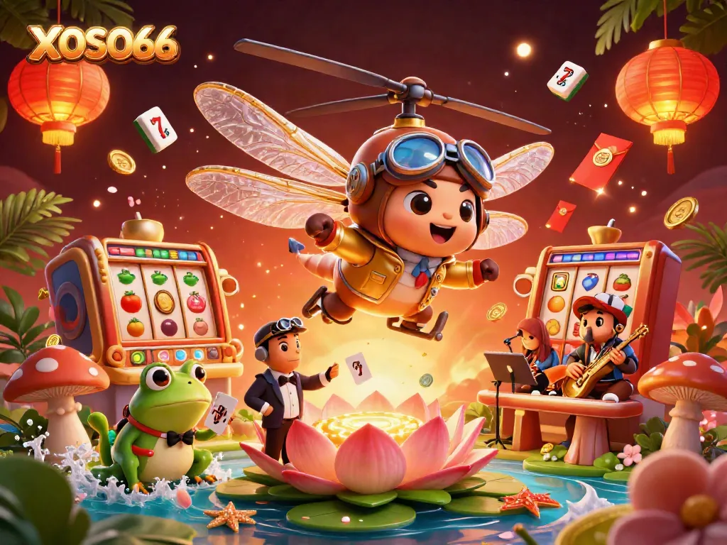XOSO66 showcases a vibrant casino scene with characters engaging in high-stakes gaming.