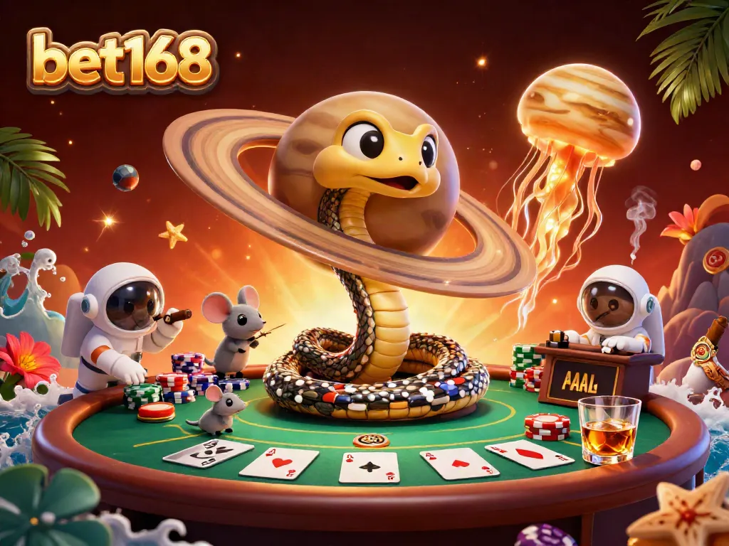 Engage in thrilling bets at bet168 with a cosmic casino scene of playful astronaut mice.