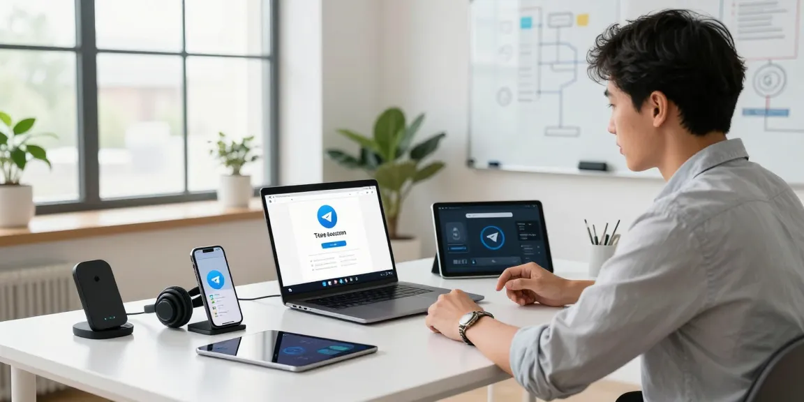 Download Telegram features on multiple devices in a modern workspace.