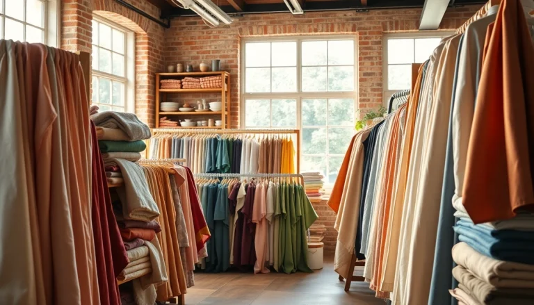 Koop stoffen online bestellen in een winkel met kleurrijke textielpresentaties.