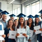 Scène van HBO-diploma kopen met diverse personen die hun afstuderen vieren