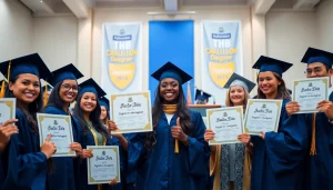 Proud graduates displaying their bachelor urkunde certificates at a university graduation ceremony.
