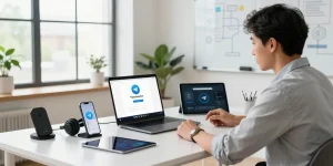 Download Telegram features on multiple devices in a modern workspace.