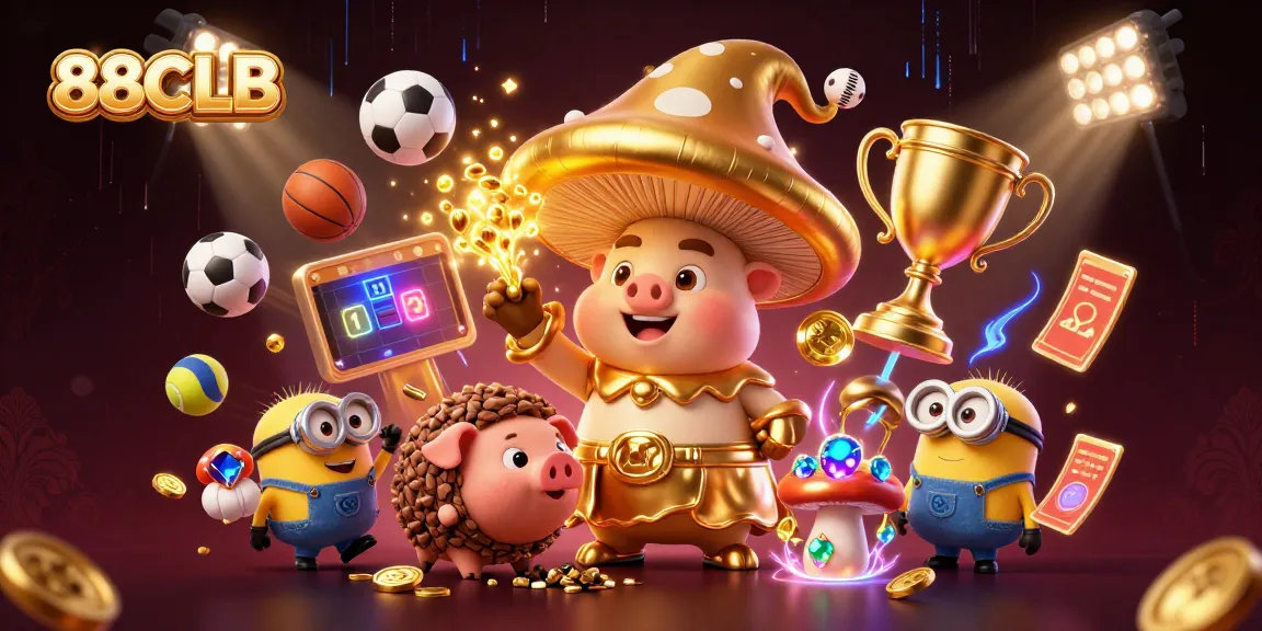 Experience fortune with 88CLB through a magical casino illustration featuring sports betting and golden treasures.