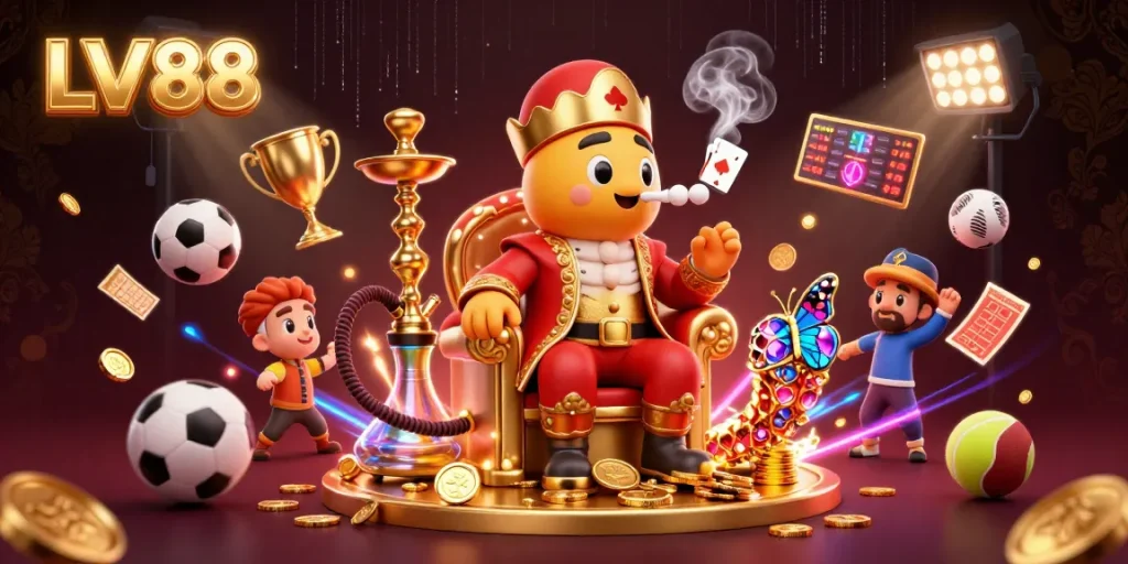 Engage with LV88's exciting gaming world through an illustration featuring vibrant, dynamic sports betting elements.