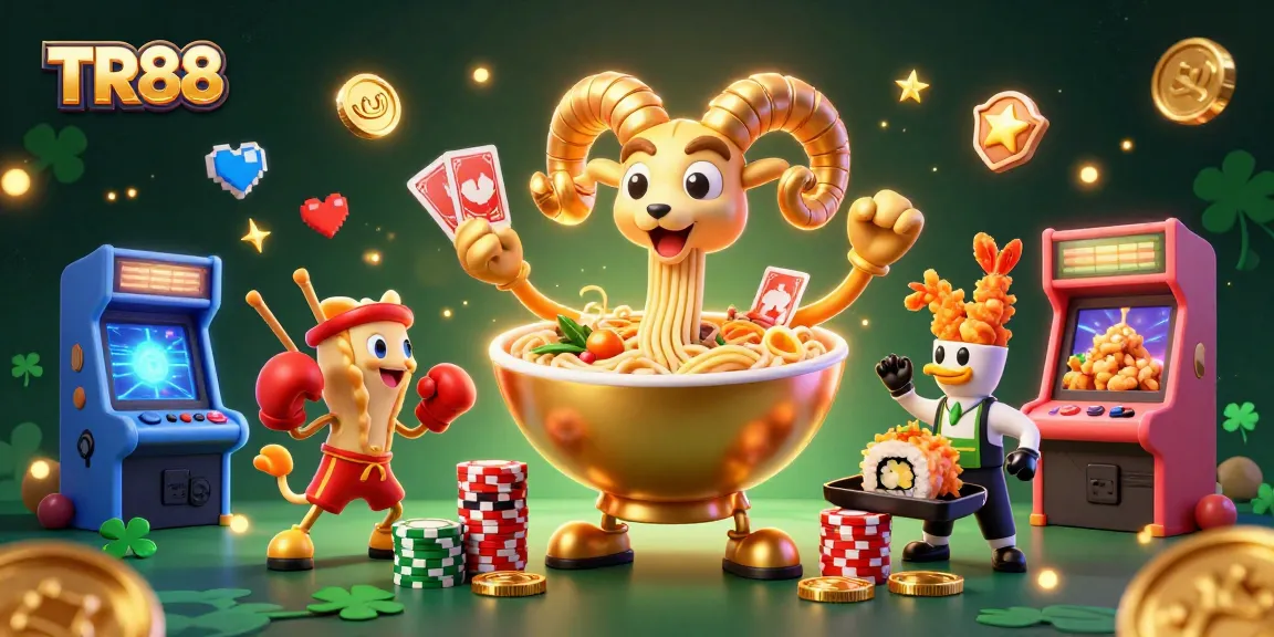 Experience TR88 excitement with vibrant casino characters and gaming elements in a dynamic scene.