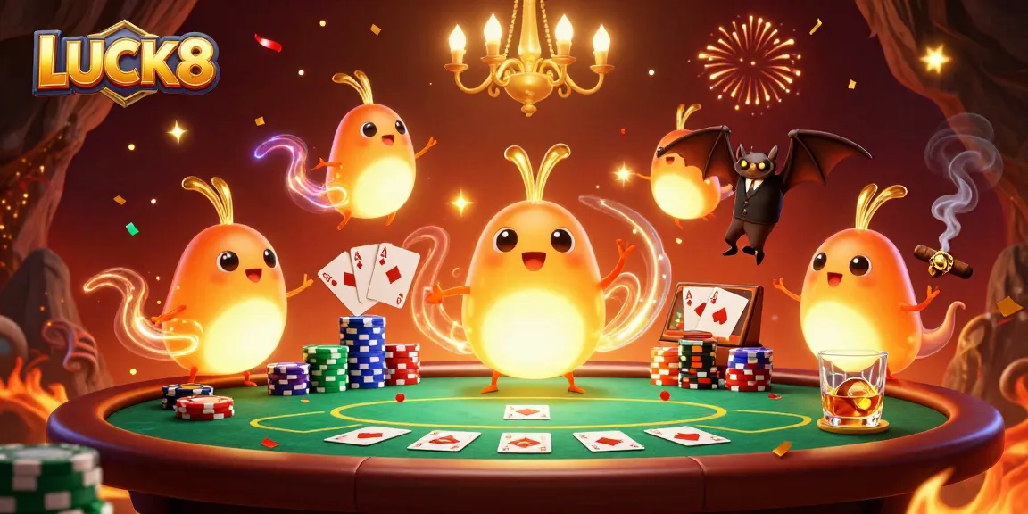 Engage with LUCK8 casino while enjoying vibrant poker action illuminated by glowworms in a unique cave setting.