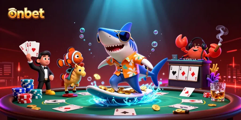 Experience thrilling betting opportunities at onbet with this vibrant casino scene featuring unique underwater characters.