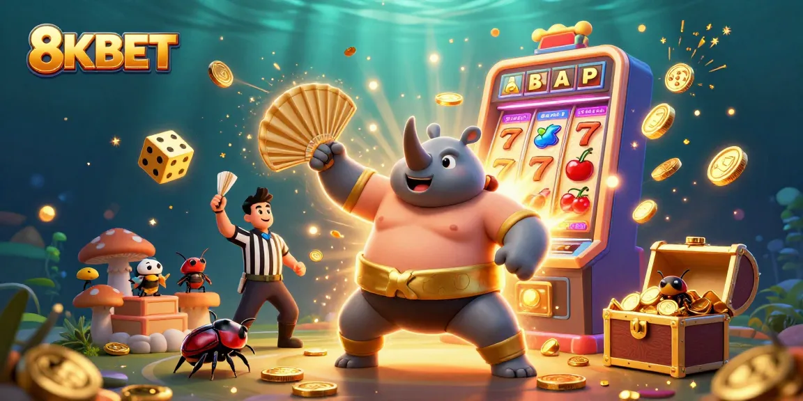 Join the thrilling action of 8KBET with dynamic characters and slot machines exploding with coins!