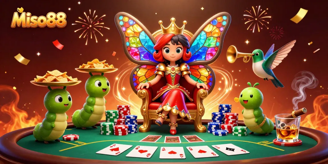 Miso88 immerses players in a vibrant gaming world with colorful themes, poker elements, and celebratory effects.