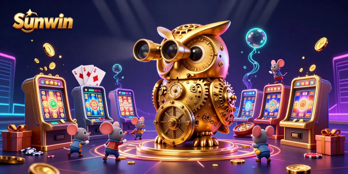 Engage with the exciting Sunwin casino experience featuring a cartoon owl overseeing vibrant gameplay.