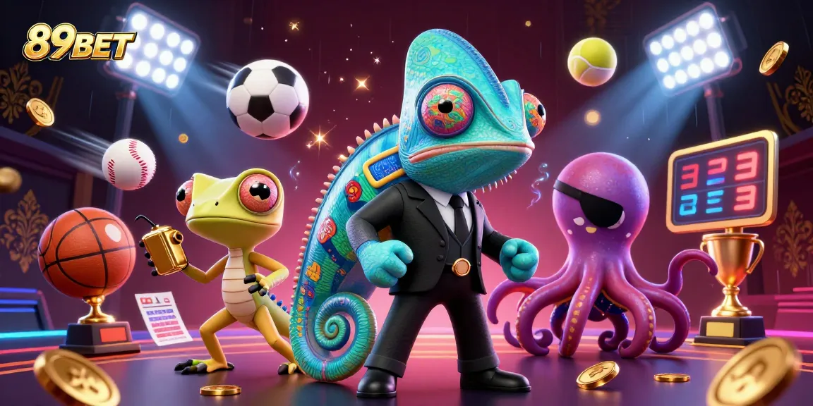 Experience the thrill of sports betting with 89BET’s vibrant casino illustration showcasing dynamic characters and elements.
