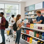 Klanten winkelen bij Unique Pharma Shop voor gezondheidssupplementen en vitamines.