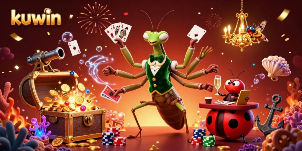 Kuwin provides engaging online gambling experiences with vibrant casino-themed scene.