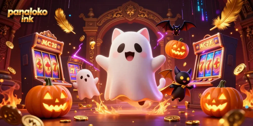 Panaloko ink showcases an exhilarating 3D casino scene with friendly ghost cat and action-packed elements.