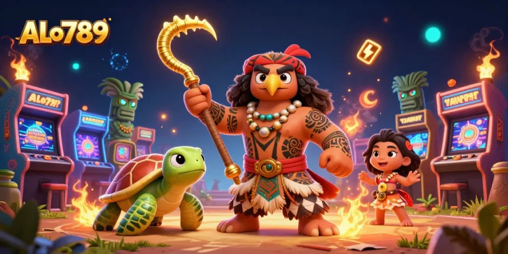 Experience cockfighting excitement at ALo789 with vibrant gaming elements and dynamic characters.