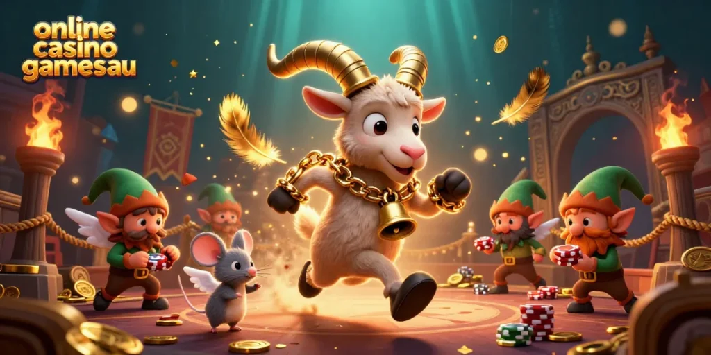 Experience online casino games au with Krampus, mouse, and mischievous gremlins in an exciting setting.