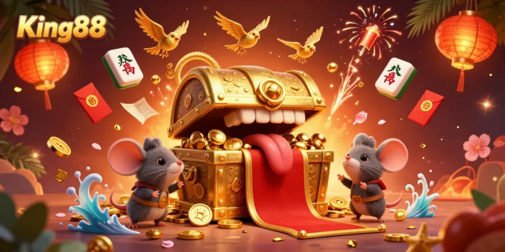 King88 players chasing winning jackpots in a vibrant casino adventure scene.