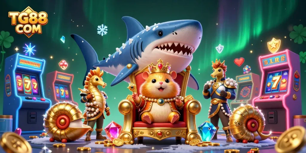 Bet big with TG88 COM while enjoying a vibrant scene of gaming royalty and dynamic slots action.